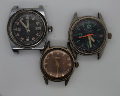 Lot Of 3 Swiss Mechanical Wristwatches Benrus + Buler Diving & Chalet Diving