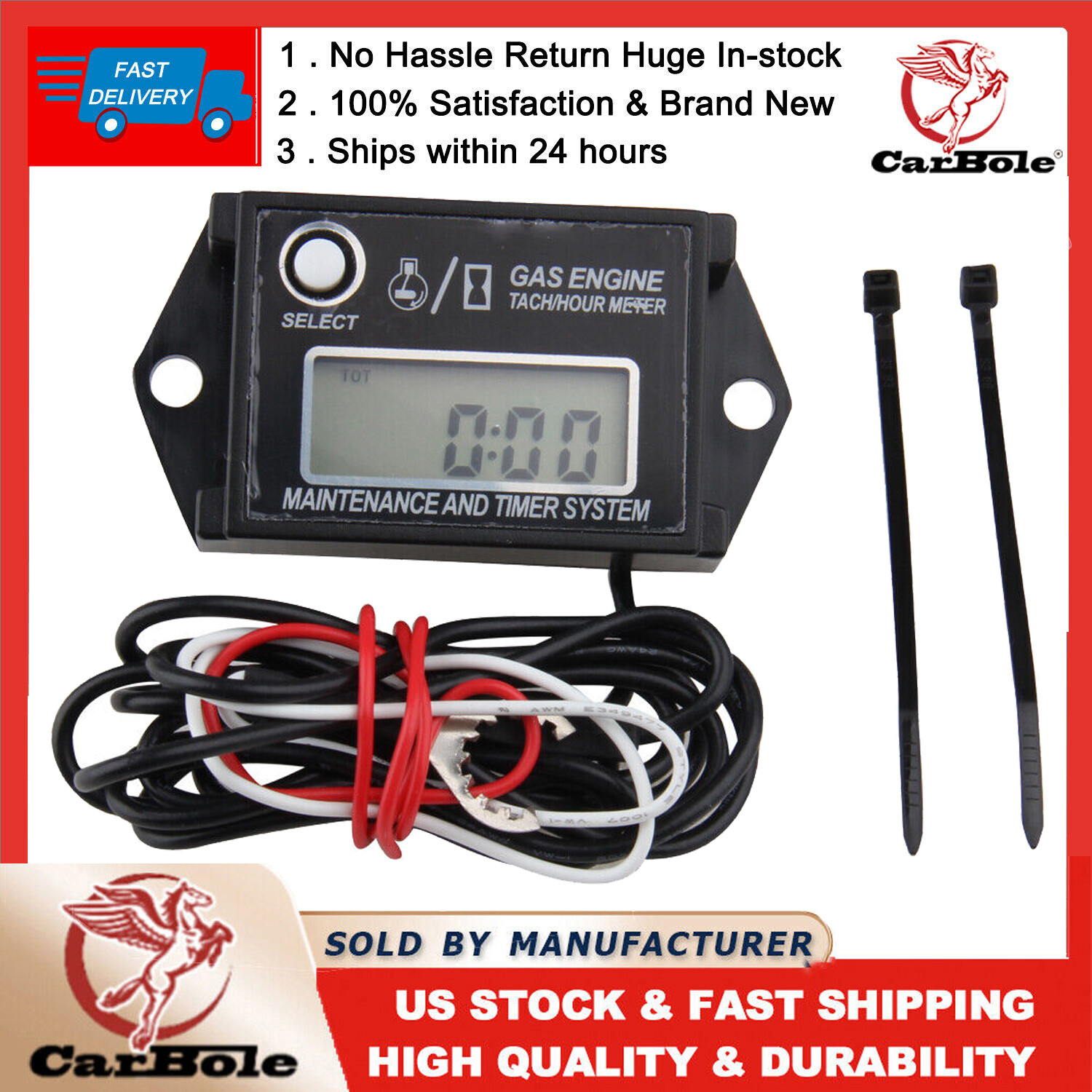 Waterproof Digital Tachometer Tach Hour Meter For Stroke Mer