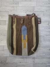 Anthropology RAJ Southwestern  Handwoven Cotton Fabric Bag With Leather Straps