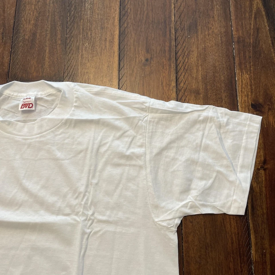 Винтажная мужская рубашка BVD XL белая 100% расчесанный хлопок сделано в США одинарный шов 90-е - Изображение 3 из 4