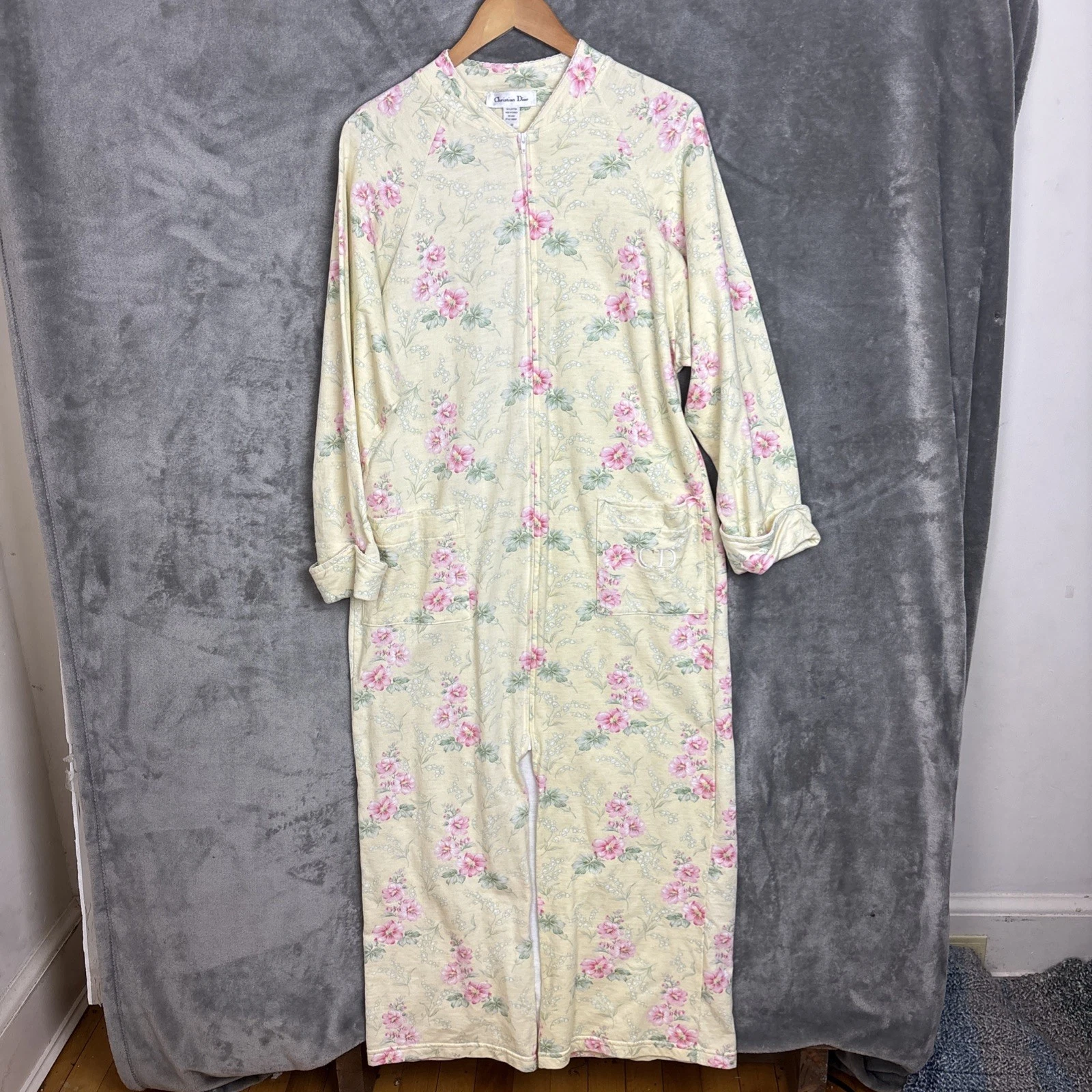 Vintage Christian Dior Accappatoio Donna Giallo Medio Vestaglia Cottagecore