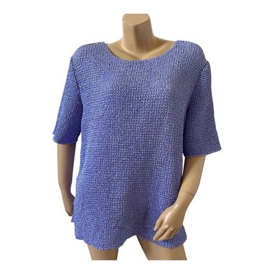 Bala Bala XL Textured Knit Top Purple Short Sleeve Boat Neck Pullover Womens