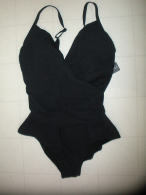 Profile by Gottex Black Tutti Frutti 1 Pc V Neck Surplice Swimsuit Sz 14 NWT