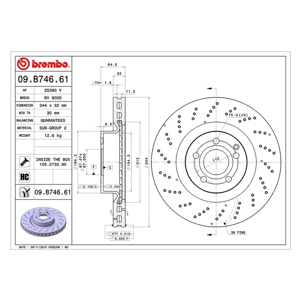 For Mercedes-Benz E550 10-17 UV Coated Series Drilled Vented Front Brake Rotor Foto 2 de 4