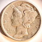 1931 P Mercury Dime 10C Cents Coin Silver, XF/AU!!