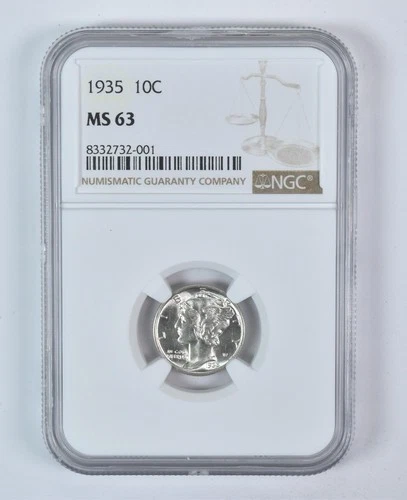 1935 Mercury Dime MS63 NGC Brown Label