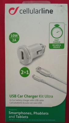 Cellularline 2in1 Ladeset USB KfZ Buchse 2A 12/24V + Micro USB 1m Ladekabel neu