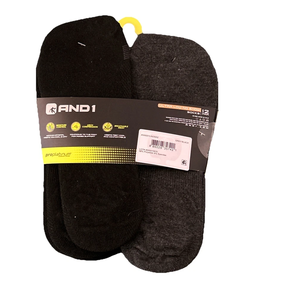 Носки ультранизкие незаметные And1 12 пар серые, черные размер 6-12,5 - Изображение 2 из 2