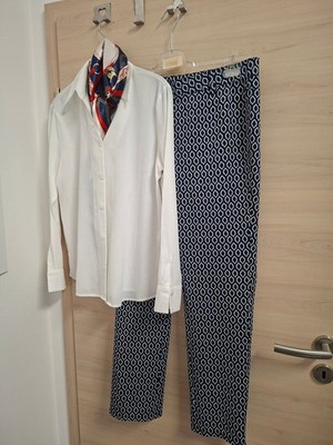 Tolle Basler Hose Gr. 44 raffiniert blau-schwarz weiß Top !
