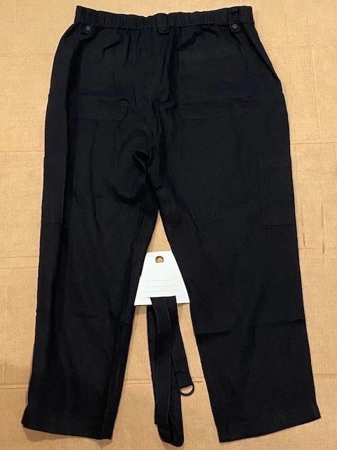Nicole Miller New York Pants Women's Size XL 100% Linen Cargo Black - Image 2 of 4
