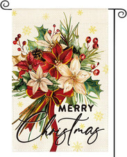 Floral Merry Christmas Garden Flag 12X18 Inch Double Sided Outside, Christmas Fl