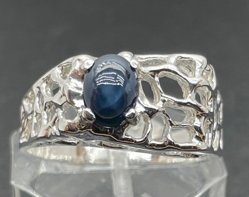 1.715 CT STAR SAPPHIRE .925 STERLING SILVER MENS NUGGET RING SZ 10.75, 5+GRAM - Picture 3 of 11