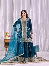 Bridal Gallery Salwar Kameez Set Damen Skyblue Fancy Silk Hochzeit Ready To Wear