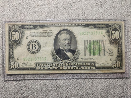 1934 USA 50 $ Dollar Schein zirkuliert Seriennummer B02343753A
