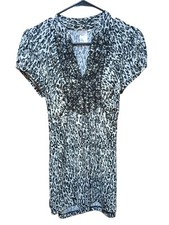 Women's Leopard Print Short Sleeve Blouse Size L Unbranded