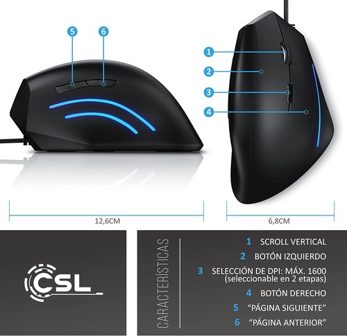 CSL - Vertical Ergonomic Optical Mouse Model - ergonomic design - prevention - Afbeelding 2 van 7