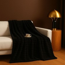 Soft Mink Faux Fur Throw Blanket Warm Cozy Bed Sofa Stripped Throws Teddy Throw