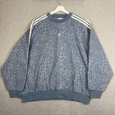 Brand New Adidas Women's Size Small Blue Grey Leopard Print Crewneck Sweater