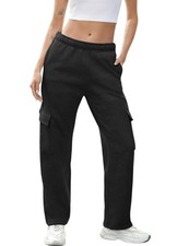 Womens Fleece Cargo Sweatpants Casual Baggy Wide Leg Jogger Pants Athletic Op...