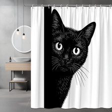 Black Cat Shower Curtain - Cute Bathroom Decor