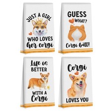 4 Pcs Funny Corgi Kitchen Towels 24x14 Inch, Corgis Decorative Waffle Weave D...