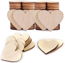 100 Pcs 2 Inch Wood Heart Cutouts, Unfinished Blank Wooden Hearts Shapes Wood Sl
