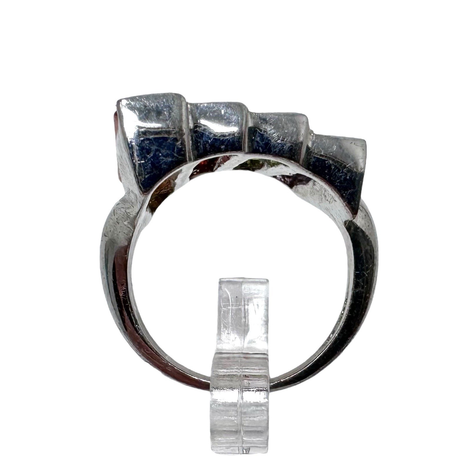 Silver Tone Ring Abstract Step Setting Colorful F… - image 7