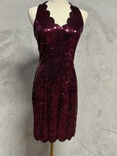 NITELINE DELLA ROUFOGALI Vintage Sequin Halter Dress Burgundy Magenta Size 6