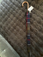 Barbour Classic Tartan Walker Umbrella Wooden Hook Handle Navy