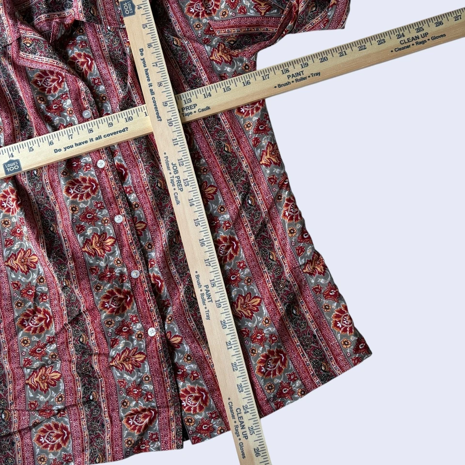 Blusa Casual Esquina Vintage Boho Cuello Paisley - Rojo Gris Manga Larga Años 80 Foto 4 de 4