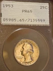 1953 Washington Quarter Proof In A Old Rattler Holder Pcgs Pr65 Ogh