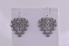 Sterling Silver 24mm x 23mm Filigree Openwork Dangling 925 Hook Earrings