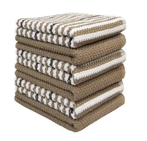 Juego de toallas de cocina premium (paquete de 6” x 26”, color tostado - rayas anchas - Imagen 4 de 6