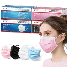 Face Mask 100PCS Adult Black Disposable Masks 3-Layer Filter Protection