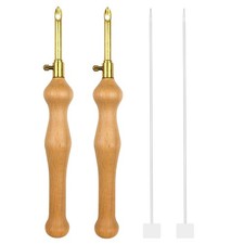 Set of 2 Adjustable Wooden Handle Embroidery Punch Needle DIY Metallic
