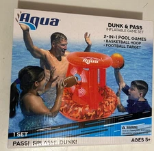 BASKETBALL HOOP & FOOTBALL TARGET 2-IN-1 INFLATABLE POOL GAME SET DUNK & PASS