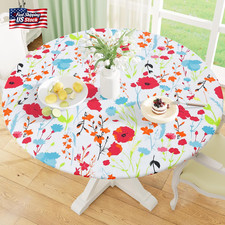 Misaya round Fitted Tablecloth with Elastic Edge, 100 Waterproof Oil Proof Plas