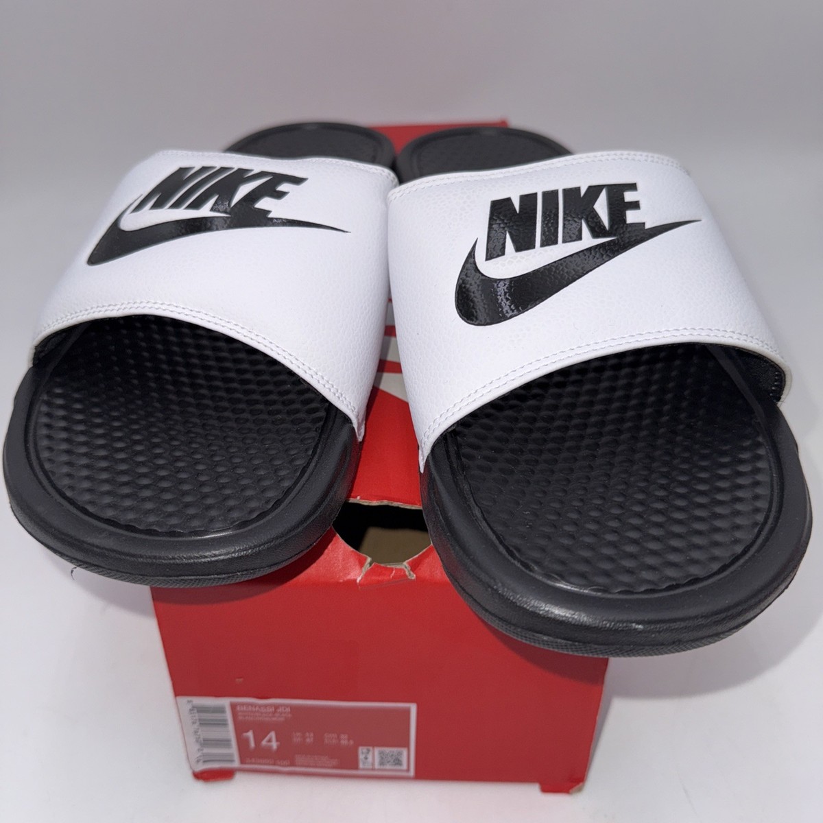 Nike Benassi JDI Swoosh Slides Sandals Slipper White Black  display picture 2