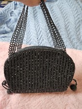 La Regale Black Beaded Vintage Mini Evening Bag Zip Top 4.25" X 6.25" X 2.5"