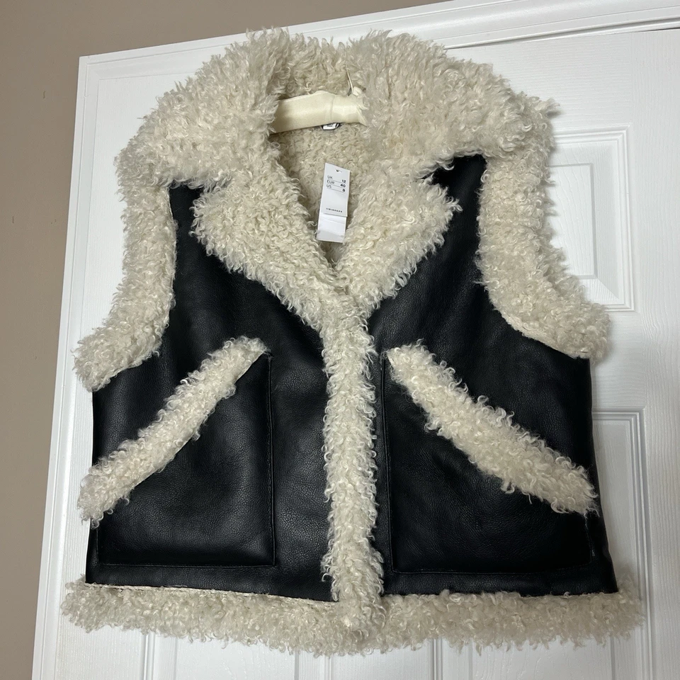 Chaleco Topshop Sherpa Marrón Oscuro Imitación Cuero Para Mujer EE. UU. 8 Foto 2 de 2