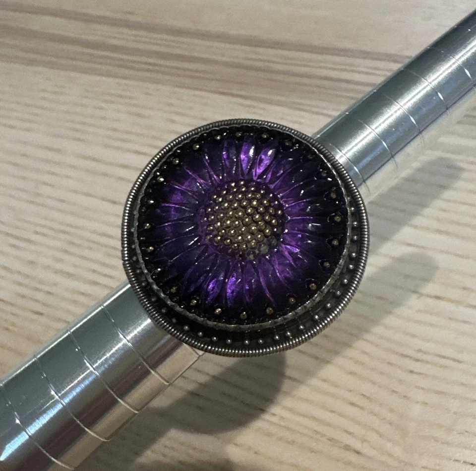 纯银火星和情人节紫色压玻璃向日葵戒指 - 6.5 — 第 2/4 张图片
