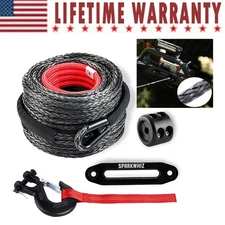 Front Synthetic Winch Rope Cable Kit, 3/8" X 100 Ft 26500LBS Winch Line Cable