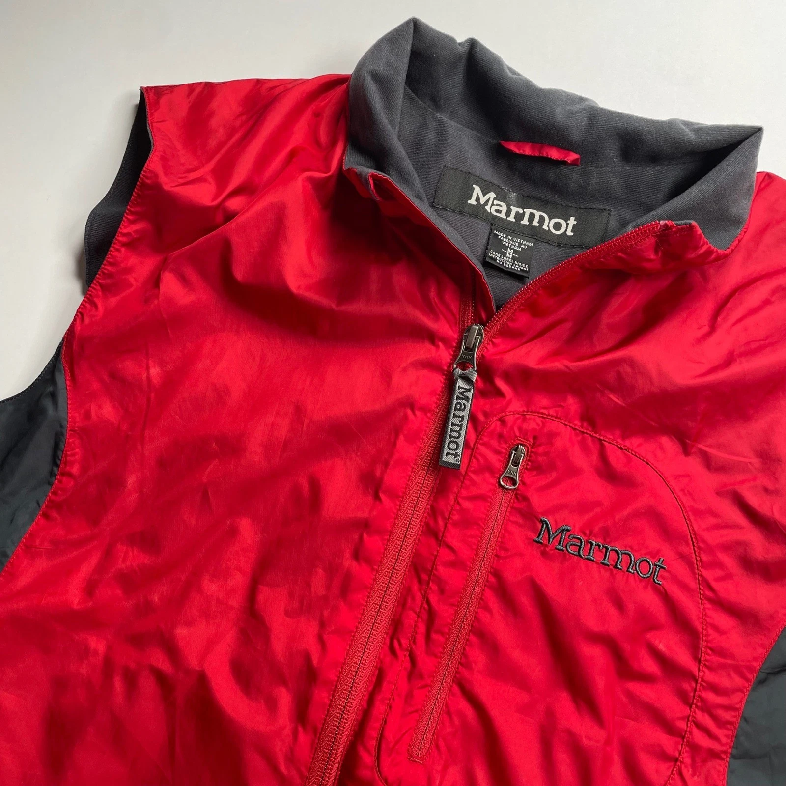 Marmot Windbreaker Vest Full Zip Pockets Lightweight Red Gray Mens M