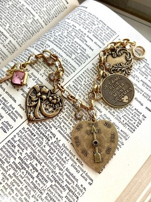 Just In Time For Valentines Day! Bronze Vintage Style Mixed Heart Charm Bracelet