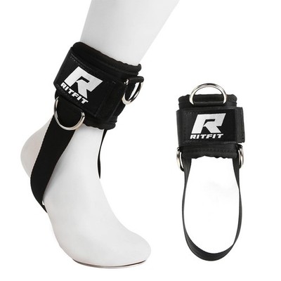 RitFit Padded Ankle Straps with 3 D-Rings for Cable Machine One Size, Black