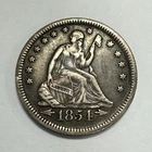 1854 Arrows Seated Liberty Quarter VF-XF Details Slightly Bent