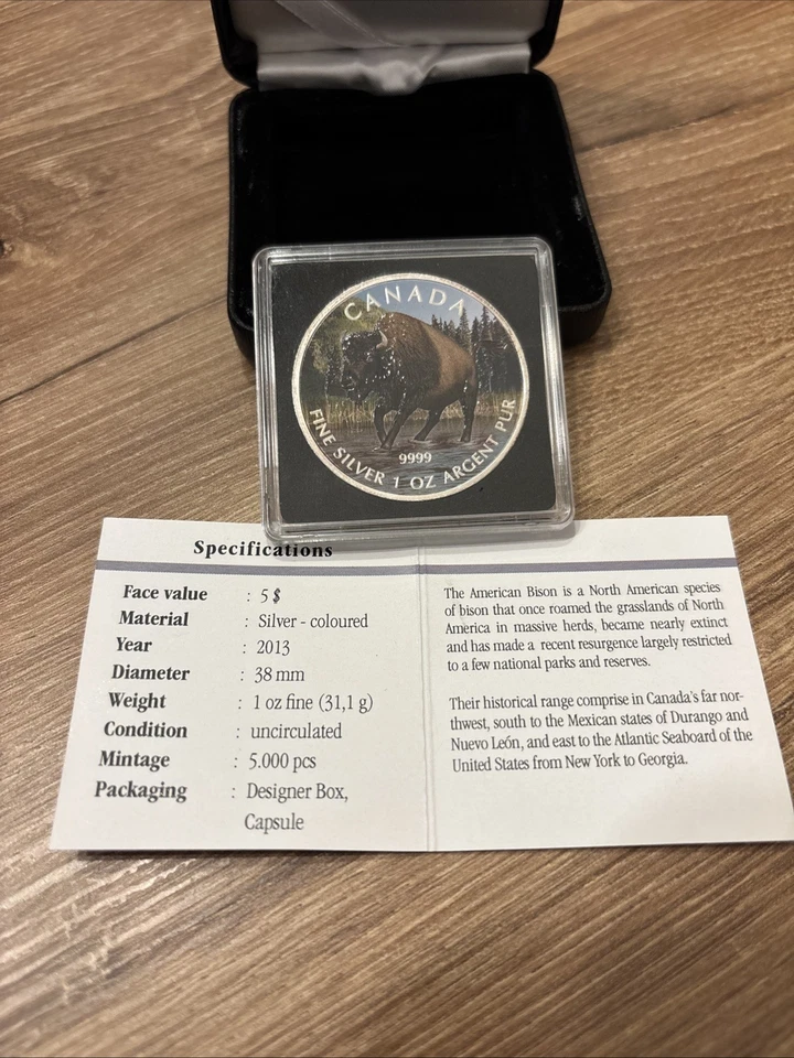 Maple Leaf - Canada 2013 Silbermünze 1 Oz/ Unze - Coloured 0.9999 Silber - Bison - Bild 3 von 4