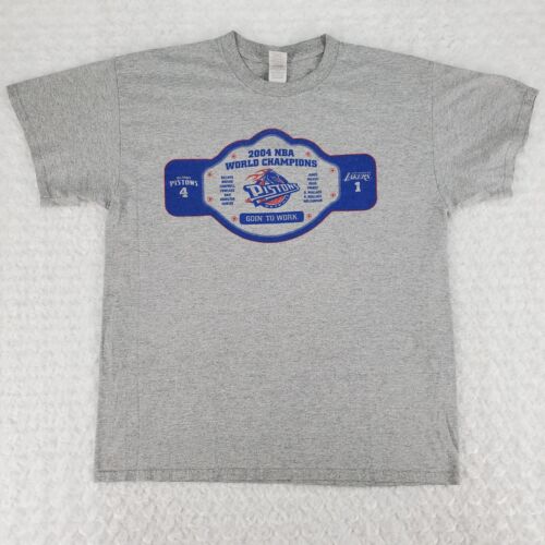 Detroit Pistons Shirt L Gray 2004 NBA World Champs 4-1 LA Lakers Basketball - Afbeelding 1 van 8