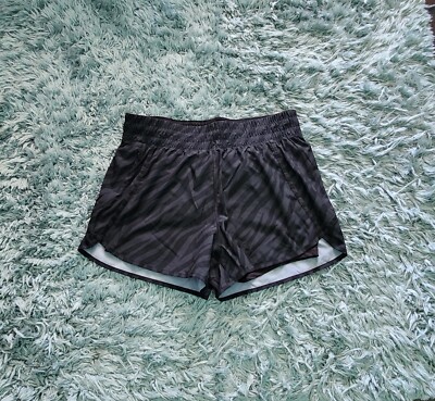 Avia Womens Large Athletic Shorts With Liner Black Gray Striped