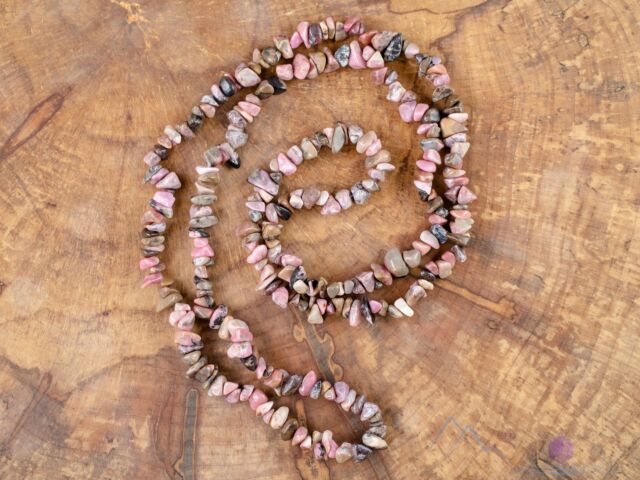 RHODONITE Crystal Long Necklace - Chip Beads - Beaded Handmade Jewelry E0782